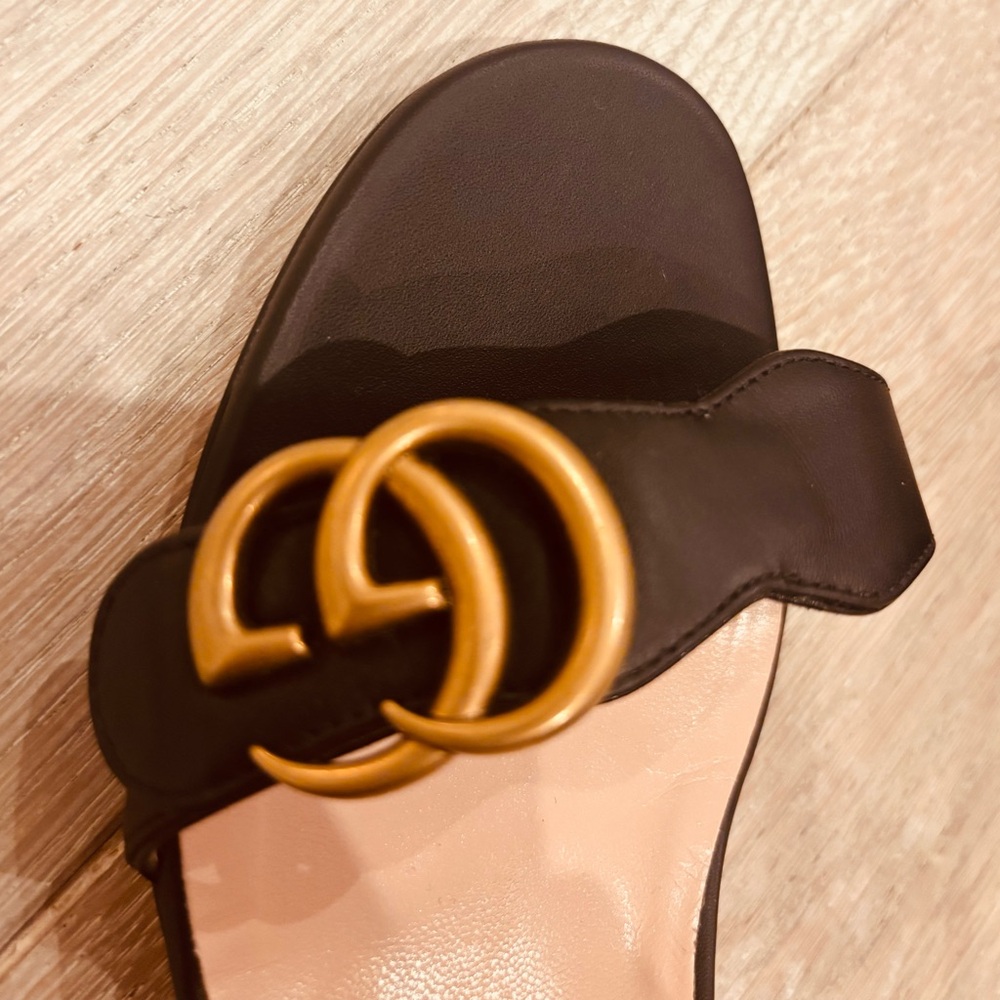 Gucci Marmont Double G Black Leather Block Heel Sandals Size 38 - Picture 6 of 6